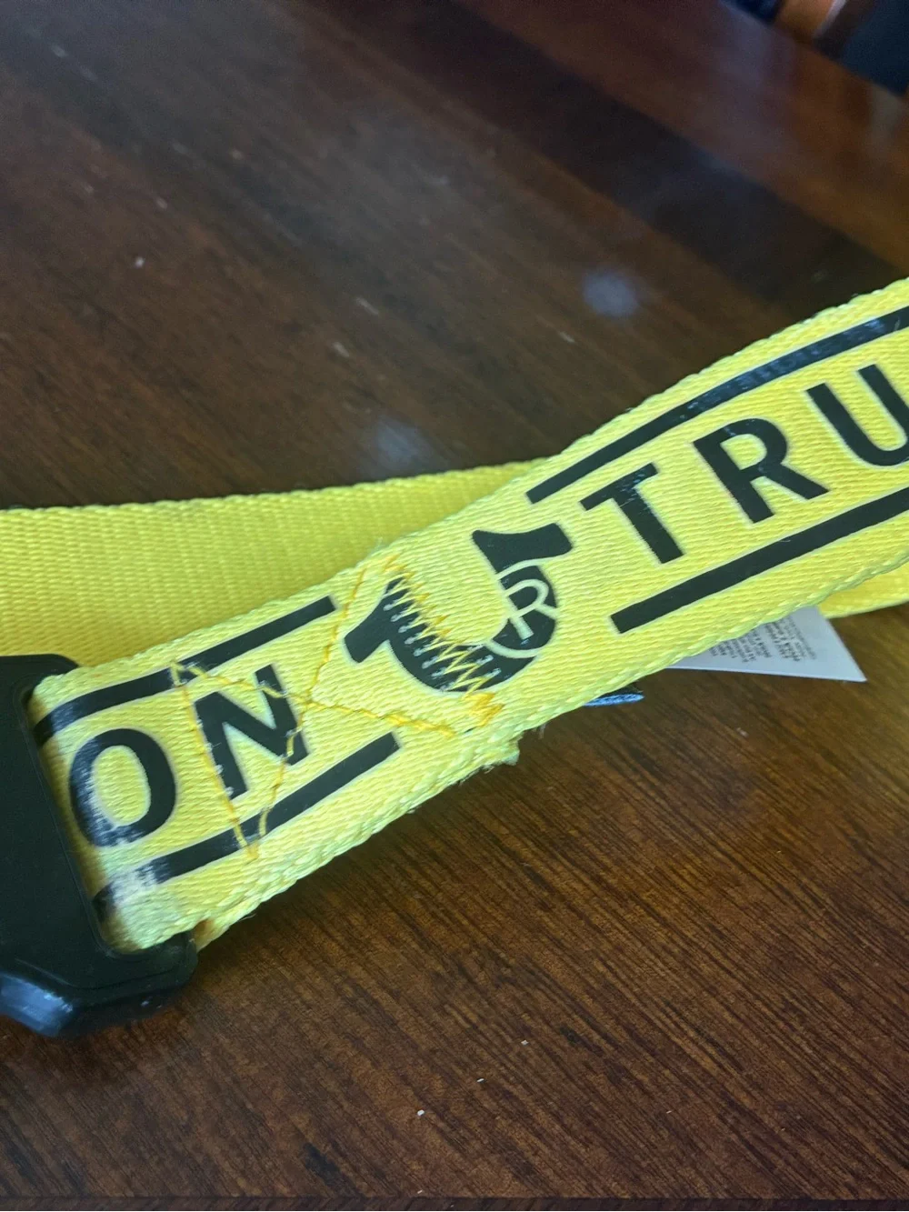 True Religion Yellow Logo Military Style Squeeze Clasp Belt Seatbelt Mens M/L